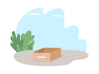 街头 2D 矢量网页横幅、海报上的纸板箱(Cardboard box on street 2D vector web banner, poster)