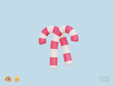 糖果手杖 - 3D 冬季插图（正面）(Candy Cane - 3D Winter Illustration (front))