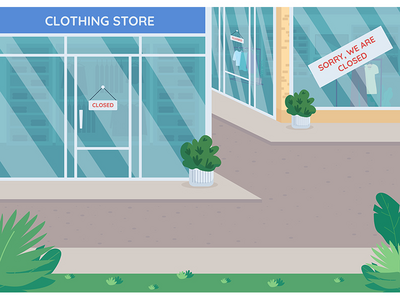 封闭式商店平面颜色矢量图(Closed stores flat color vector illustration)