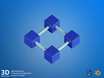 区块链连接-加密货币挖掘 3D 插图(Blockchain Connection - Cryptocurrency Mining 3D Illustration)