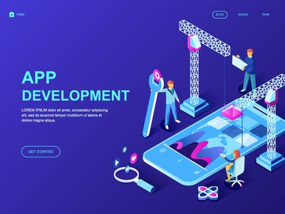 应用程序开发等距登陆页面模板(App Development Isometric Landing Page Template)