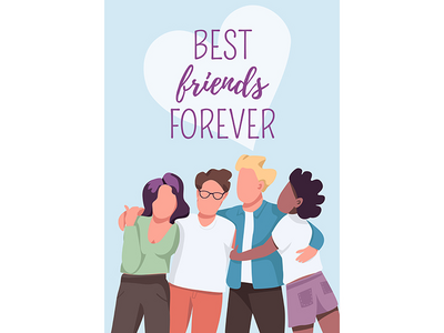 永远的好朋友海报平面矢量模板(Best friends forever poster flat vector template)