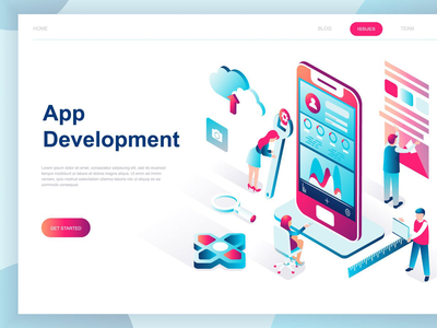 应用程序开发等距登陆页面(App Development Isometric Landing Page)