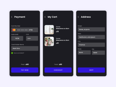 购物车和付款屏幕概念黑暗(Cart & Payment Screen Concept Dark)