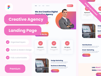 创意机构登陆页面设计网站样机(creative agency Landing Pages Design website Mockup)