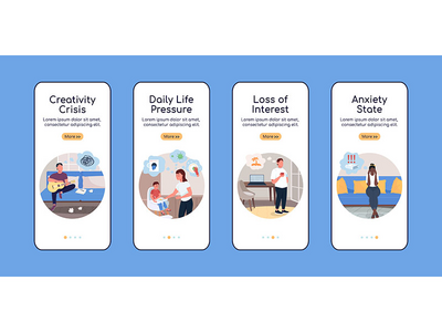 倦怠导致入职移动应用程序屏幕平面矢量模板(Burnout causes onboarding mobile app screen flat vector template)