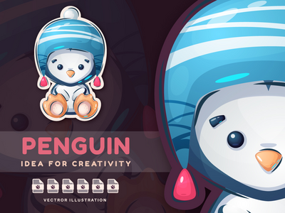 可爱的冬季企鹅 - 可爱的贴纸(Adorable Winter Penguin - Cute Sticker)