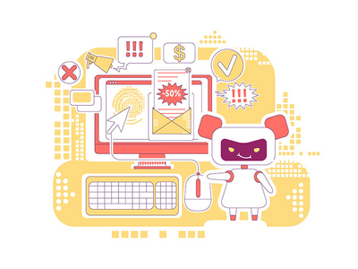 单击 bot 细线概念矢量图(Click bot thin line concept vector illustration)