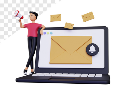 男性角色手持扬声器的 3d 电子邮件活动(3d email campaign with male character holding loudspeaker)