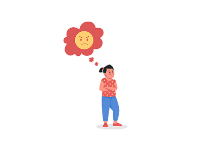 恼怒的女孩平面颜色矢量详细字符(Annoyed girl flat color vector detailed character)