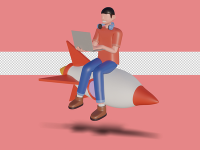 火箭上远程工作场景图形的 3d 插图(3d Illustration of Remote Working Scenes Graphic on rocket)