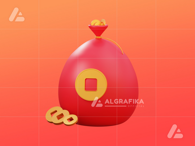 3d 中国新年对象红色袋子和硬币(3d chinese new year object red bag and coin)