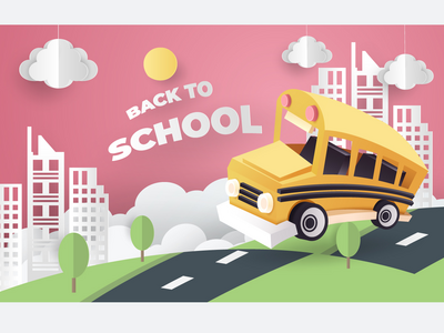 公共汽车学校剪纸(bus school paper cut)