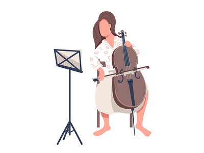 美丽的女士演奏大提琴半平面彩色矢量字符(Beautiful lady playing violoncello semi flat color vector character)