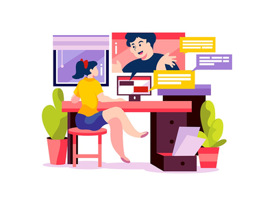 一位女士在家与她的伴侣进行在线会议(A woman has a online meeting with her partner from home)