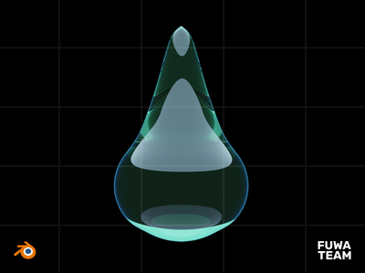 黑暗插图包中的 3D 游戏元素发光 - 水（正面）(3D Game elemental glow in the dark illustration pack - Water (Front))