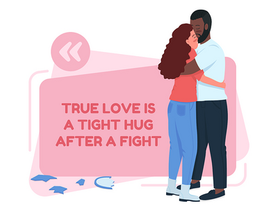 夫妇用扁平字符组成矢量引号框(Couple making up vector quote box with flat character)