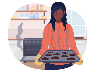 烧焦的饼干 2D 矢量隔离插图(Burnt cookies 2D vector isolated illustration)