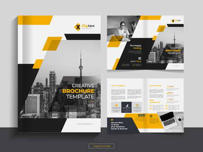 以 A4 格式清洁企业双折业务宣传册设计模板。(Clean corporate bi fold business brochure design template in A4 format.)