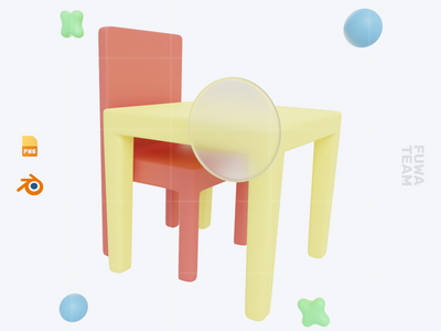 椅子和桌子 - 3D 学校图标包(Chair and Table - 3D School Icon Pack)