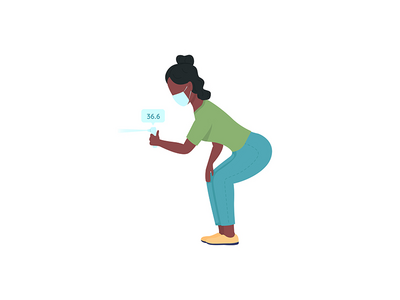 非洲裔美国幼儿园老师检查温度平面颜色矢量(African american kindergarten teacher check temperature flat color vector)