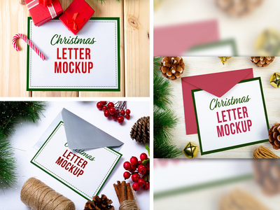 圣诞字母样机集(Christmas Letter Mockup Set)