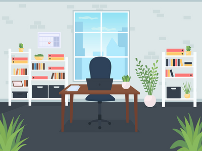 商人办公室平面彩色矢量图(Businessman office flat color vector illustration)