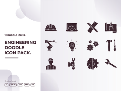 12 个工程和建筑涂鸦插图图标集(12 engineering and architecture doodle illustrations icon set)
