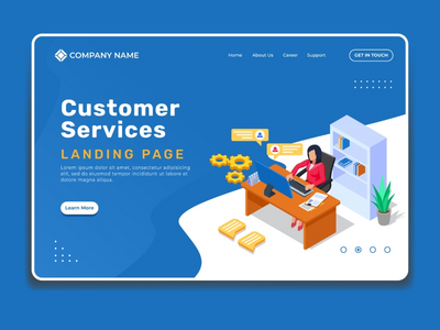 客户服务登陆页面网站插图模板(customer services landing page website illustration template)