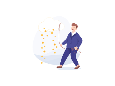 商人、云和钱雨。矢量图、插图(Businessman, cloud and money rain. Vector, illustration)