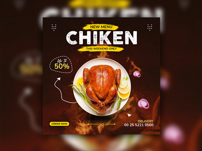 鸡肉食品促销菜单 Instagram 社交媒体横幅设计模板(Chicken Food promotion menu Instagram social media banner design template)