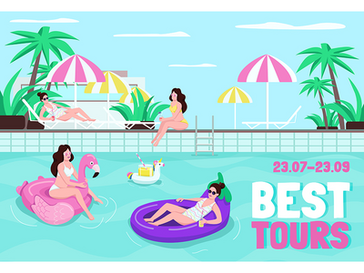 最佳旅游海报平面矢量模板(Best tours poster flat vector template)