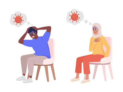 冠状病毒恐慌发作半平面彩色矢量字符集(Coronavirus panic attack semi flat color vector characters set)