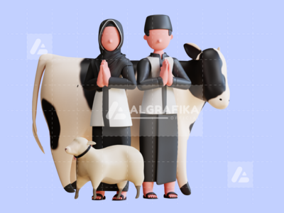 宰牲节穆巴拉克的 3D 字符插图(3D Charcter Illustration Eid Al Adha Mubarak)
