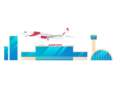 机场平面颜色矢量对象集(Airport flat color vector objects set)
