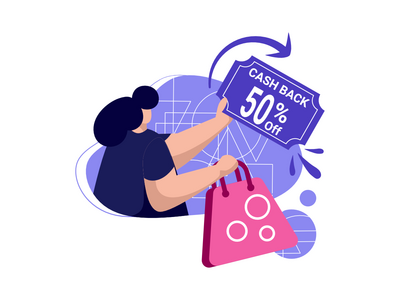 返现优惠券图标平面插图 50% 折扣获得优惠券折扣(cashback coupon icon flat Illustration for 50% off get vouchers discounts)