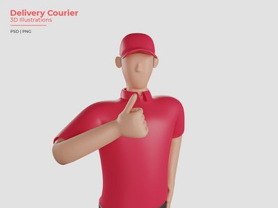 3d 穿一件红色衬衣的送货员的例证。高级 PSD(3d illustration of a delivery man wearing a red shirt. Premium PSD)