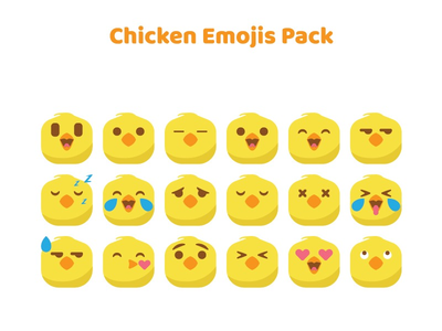 鸡 emoji 表情图释笑脸图标集矢量(Chicken emoji emoticon smiley icon set vector)