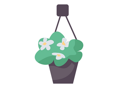 吊盆半平面彩色矢量对象中的开花植物(Blooming plant in hanging pot semi flat color vector object)