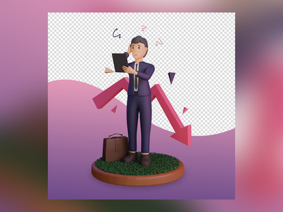 3d 渲染金融危机图表插图(3d render financial crisis infographics illustration)