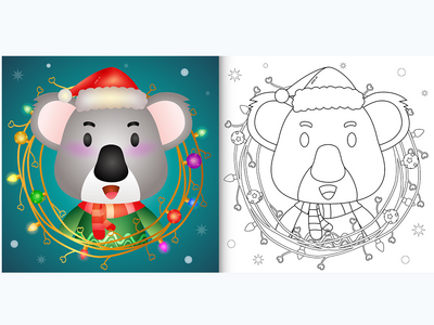 着色书与可爱的考拉与树枝装饰圣诞节(coloring book with a cute koala with twigs decoration christmas)