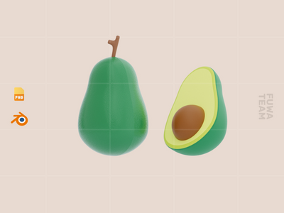 可爱的 3D 水果插画包 - 鳄梨（正面）(Cute 3D Fruit Illustration Pack - Avocado (front))