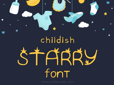 幼稚的星空手写字体。(Childish Starry Handwritten Font.)