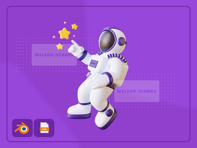 宇航员触摸星星 - 太空 3D 插图包(Astronaut touches the star - Space 3D Illustration Pack)