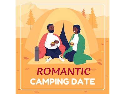 一对夫妇在秋季社交媒体帖子模型中远足(Couple hiking in fall social media post mockup)