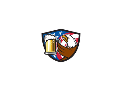 白头鹰吊装啤酒杯美国国旗波峰复古(Bald Eagle Hoisting Beer Stein USA Flag Crest Retro)