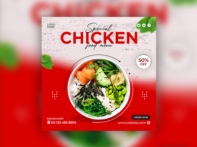 鸡肉食品促销菜单 Instagram 社交媒体横幅设计(Chicken Food promotion menu Instagram social media banner design)