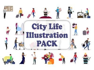 城市生活人物插图包(City life characters illustrations bundle)