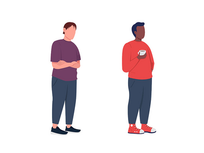 休闲站立人半平面彩色矢量字符集(Casual standing man semi flat color vector character set)