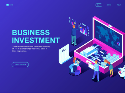 商业投资等距登陆页面模板(Business Investmen Isometric Landing Page Template)